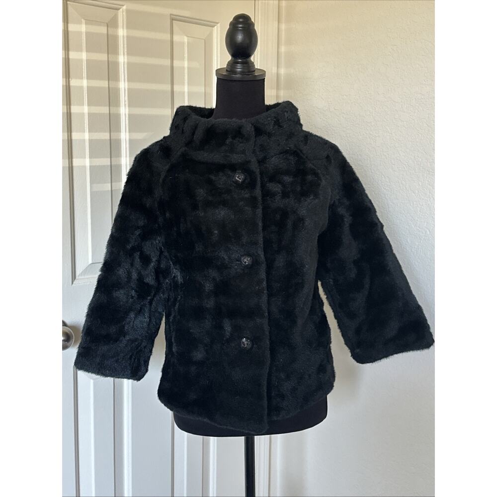 Vintage Black Winter Brand Faux Fur Black Coat Womens Size medium 1950’s